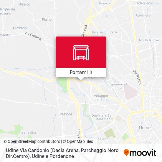 Mappa Udine Via Candonio (Dacia Arena, Parcheggio Nord Dir.Centro)