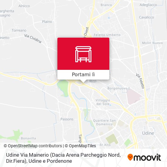 Mappa Udine Via Mainerio (Dacia Arena Parcheggio Nord, Dir.Fiera)