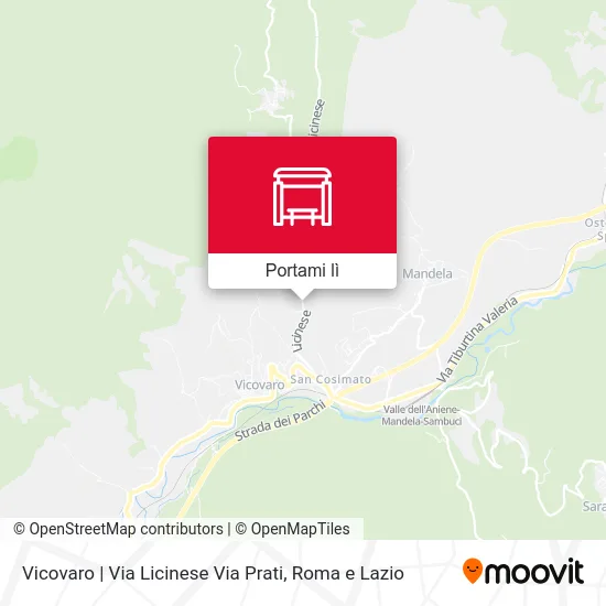Mappa Vicovaro | Via Licinese Via Prati