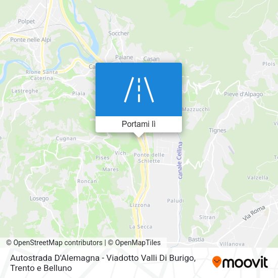 Mappa Autostrada D'Alemagna - Viadotto Valli Di Burigo