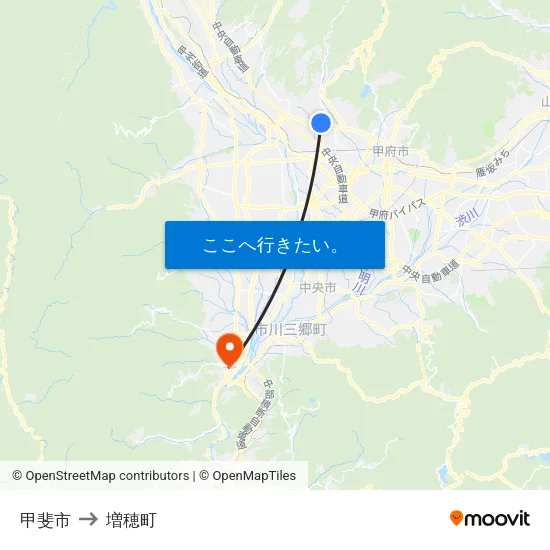 甲斐市 to 増穂町 map