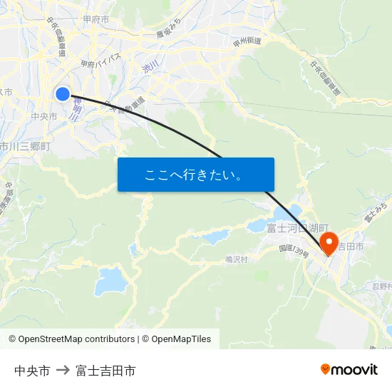 中央市 to 富士吉田市 map