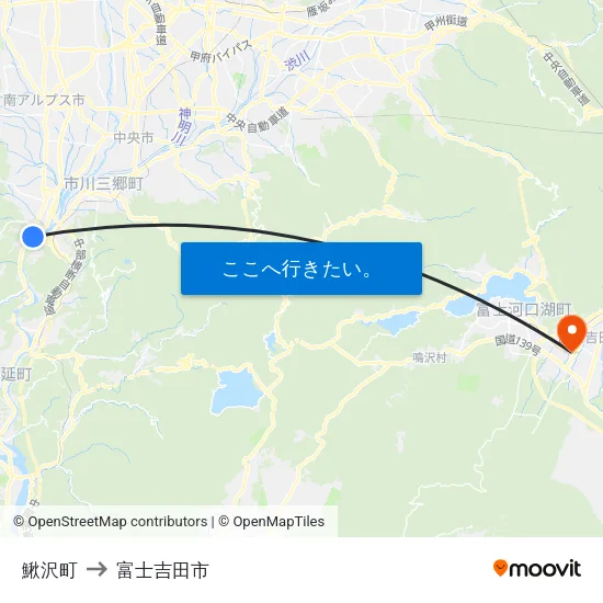 鰍沢町 to 富士吉田市 map