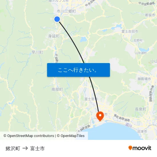 鰍沢町 to 富士市 map