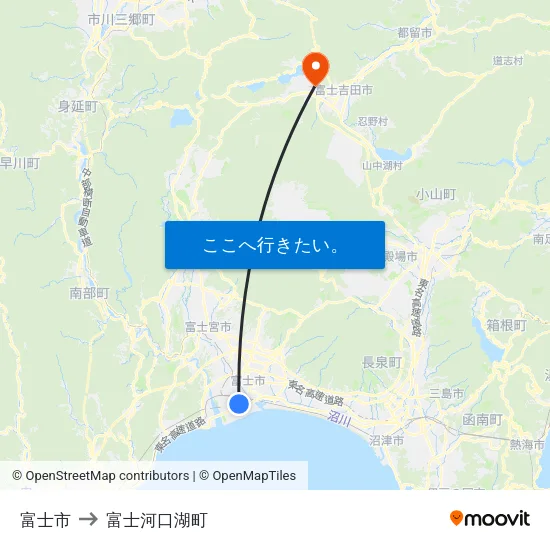富士市 to 富士河口湖町 map