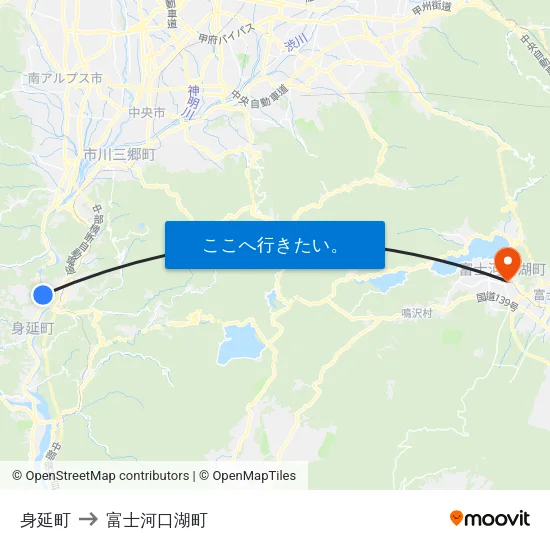 身延町 to 富士河口湖町 map