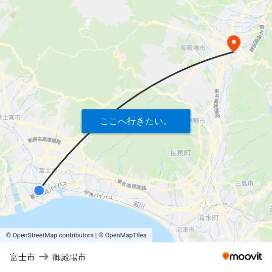 富士市 to 御殿場市 map