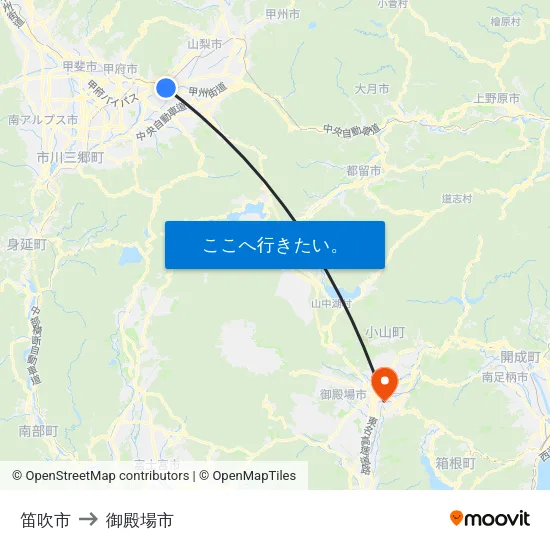 笛吹市 to 御殿場市 map