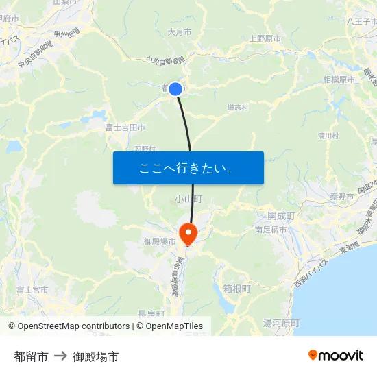 都留市 to 御殿場市 map