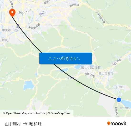 山中湖村 to 昭和町 map