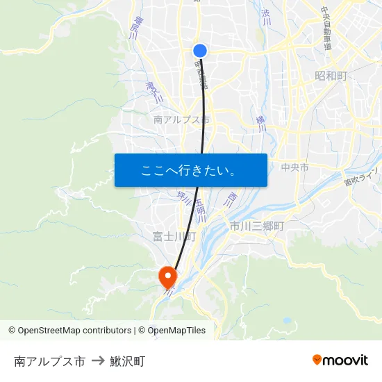 南アルプス市 to 鰍沢町 map