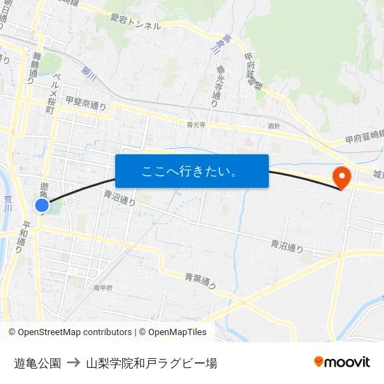 遊亀公園 to 山梨学院和戸ラグビー場 map