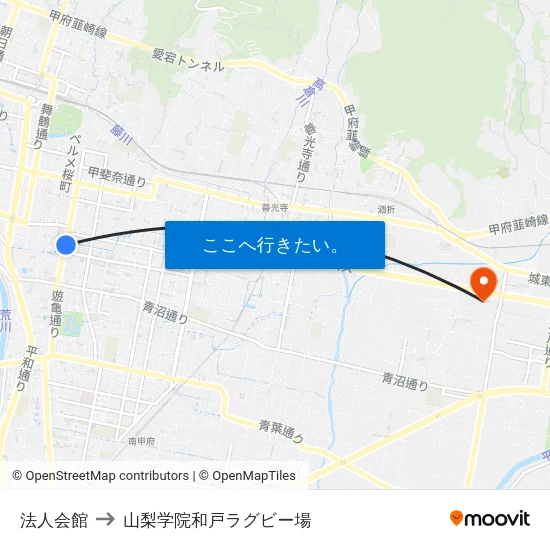 法人会館 to 山梨学院和戸ラグビー場 map