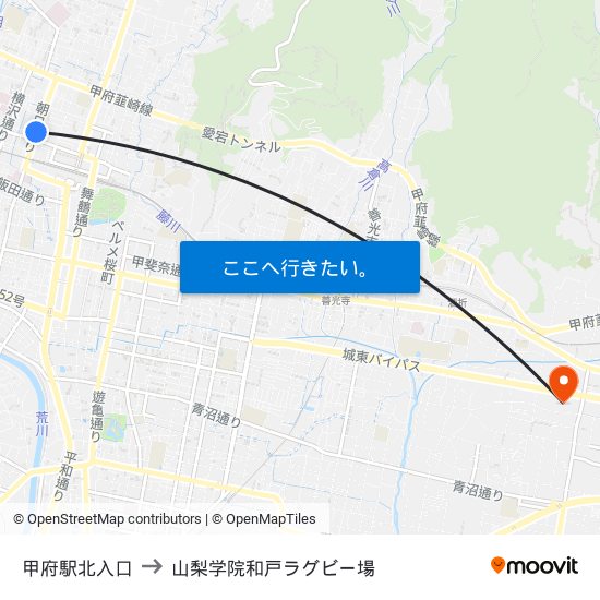 甲府駅北入口 to 山梨学院和戸ラグビー場 map