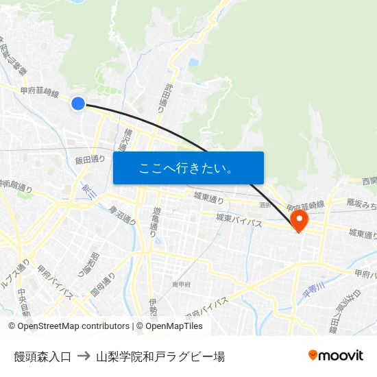 饅頭森入口 to 山梨学院和戸ラグビー場 map