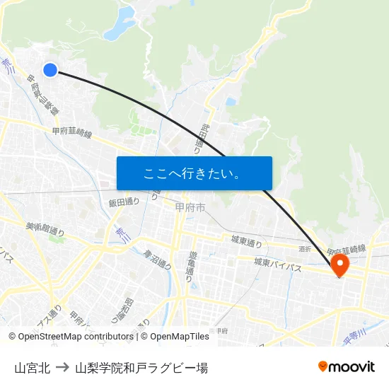 山宮北 to 山梨学院和戸ラグビー場 map