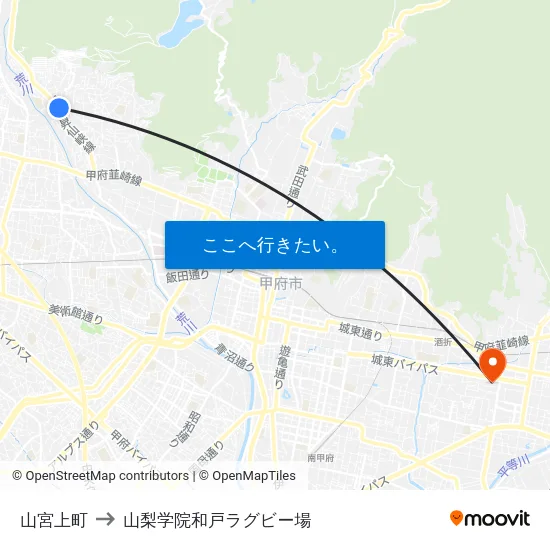 山宮上町 to 山梨学院和戸ラグビー場 map