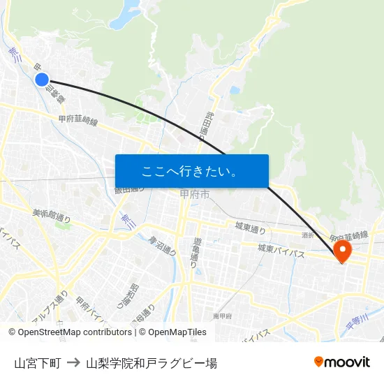 山宮下町 to 山梨学院和戸ラグビー場 map