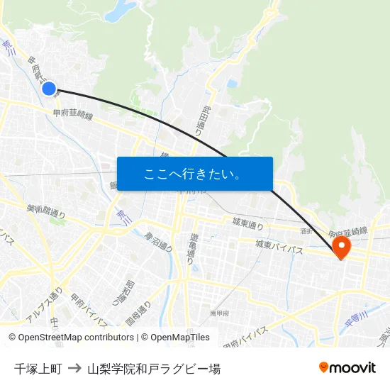 千塚上町 to 山梨学院和戸ラグビー場 map