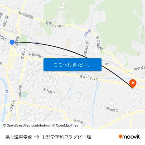 県会議事堂前 to 山梨学院和戸ラグビー場 map