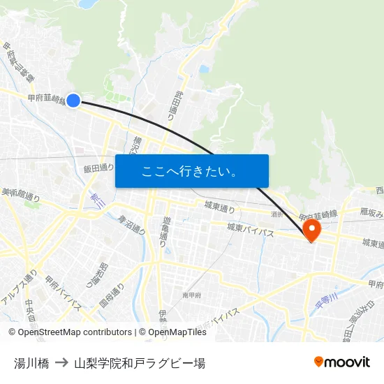 湯川橋 to 山梨学院和戸ラグビー場 map