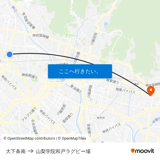 大下条南 to 山梨学院和戸ラグビー場 map