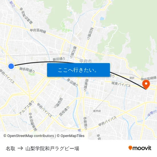 名取 to 山梨学院和戸ラグビー場 map