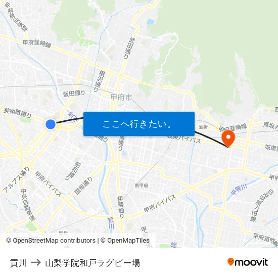 貢川 to 山梨学院和戸ラグビー場 map