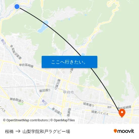 桜橋 to 山梨学院和戸ラグビー場 map