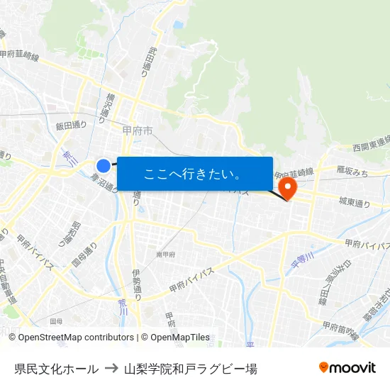 県民文化ホール to 山梨学院和戸ラグビー場 map