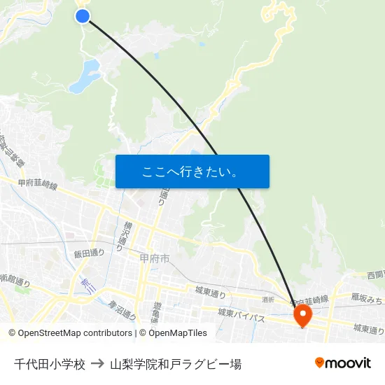 千代田小学校 to 山梨学院和戸ラグビー場 map