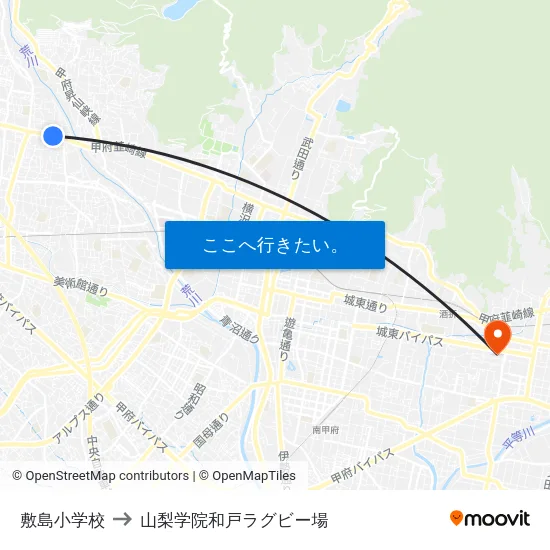 敷島小学校 to 山梨学院和戸ラグビー場 map