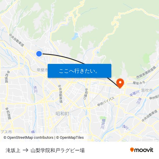 滝坂上 to 山梨学院和戸ラグビー場 map