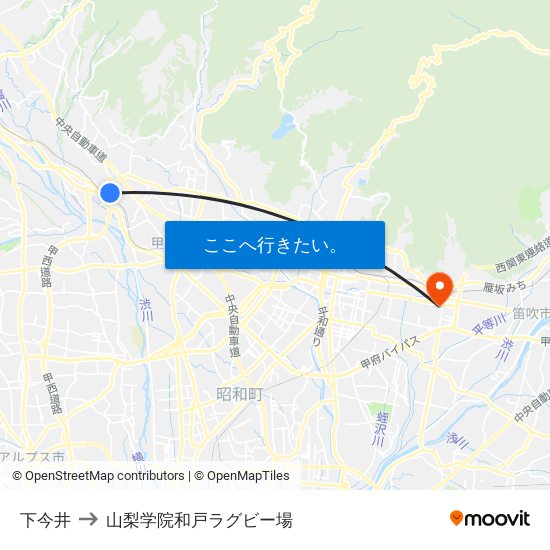 下今井 to 山梨学院和戸ラグビー場 map