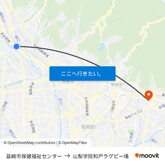 韮崎市保健福祉センター to 山梨学院和戸ラグビー場 map