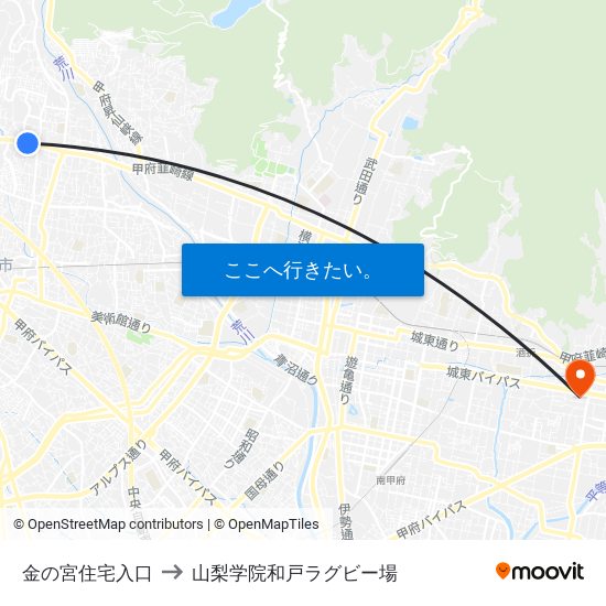 金の宮住宅入口 to 山梨学院和戸ラグビー場 map
