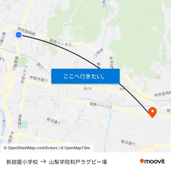 新紺屋小学校 to 山梨学院和戸ラグビー場 map