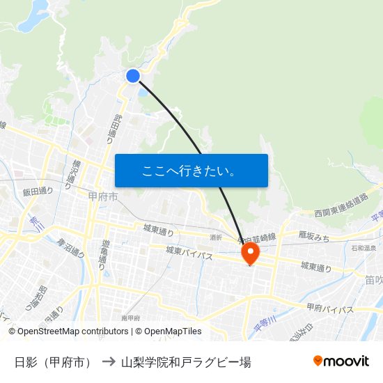 日影（甲府市） to 山梨学院和戸ラグビー場 map