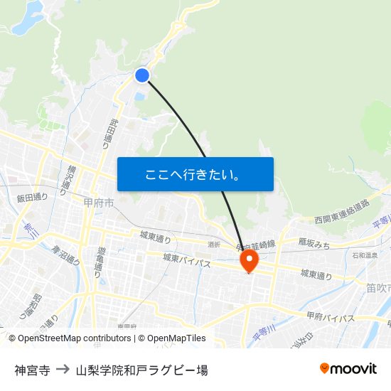 神宮寺 to 山梨学院和戸ラグビー場 map