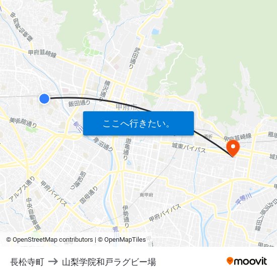 長松寺町 to 山梨学院和戸ラグビー場 map