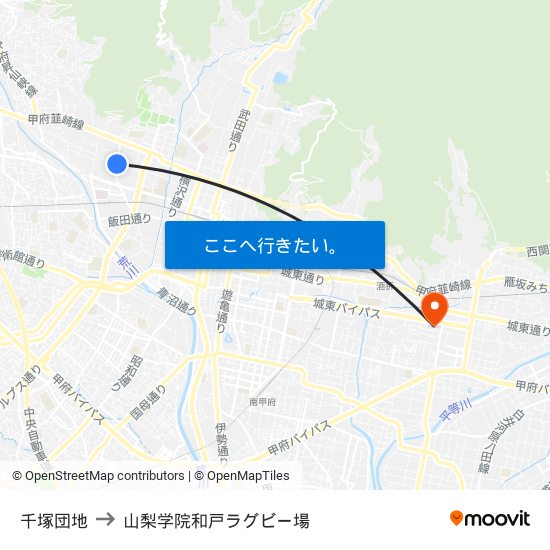 千塚団地 to 山梨学院和戸ラグビー場 map