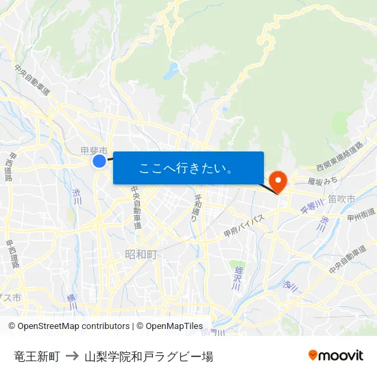 竜王新町 to 山梨学院和戸ラグビー場 map