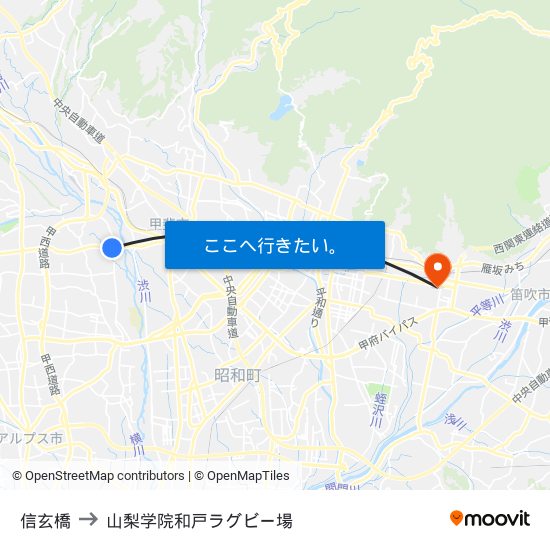 信玄橋 to 山梨学院和戸ラグビー場 map