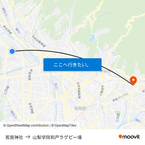 若宮神社 to 山梨学院和戸ラグビー場 map