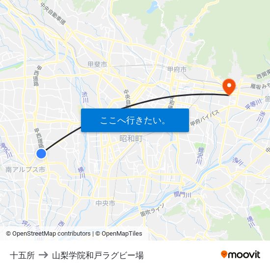 十五所 to 山梨学院和戸ラグビー場 map