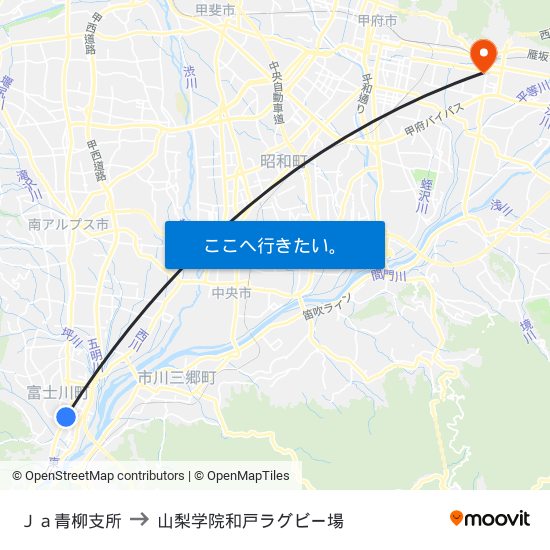 Ｊａ青柳支所 to 山梨学院和戸ラグビー場 map