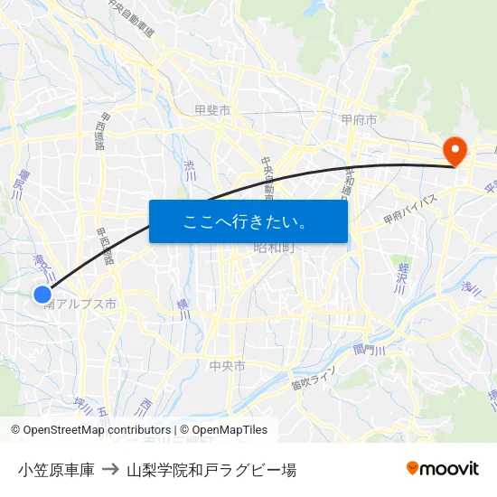 小笠原車庫 to 山梨学院和戸ラグビー場 map