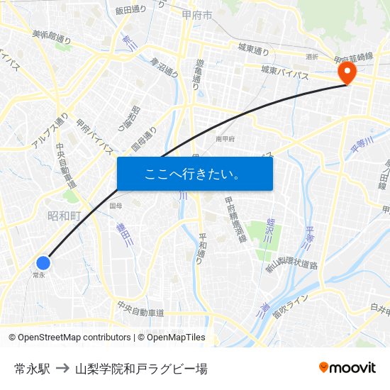 常永駅 to 山梨学院和戸ラグビー場 map