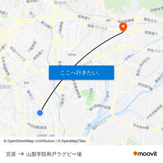 宮原 to 山梨学院和戸ラグビー場 map