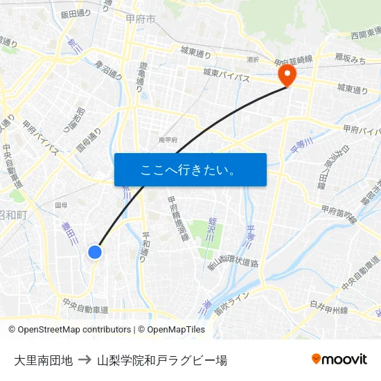 大里南団地 to 山梨学院和戸ラグビー場 map